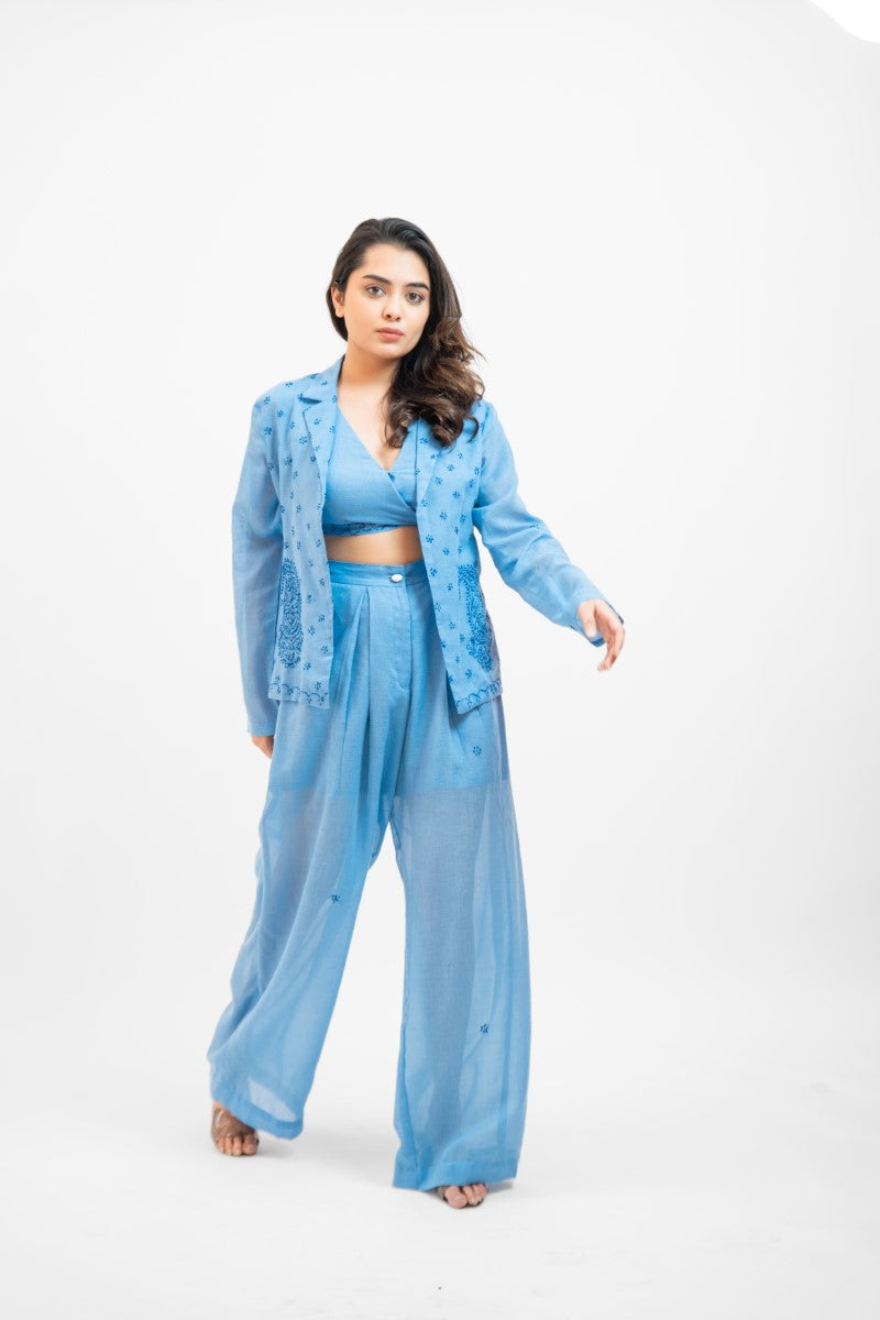 Baby blue co-ord set with jacket