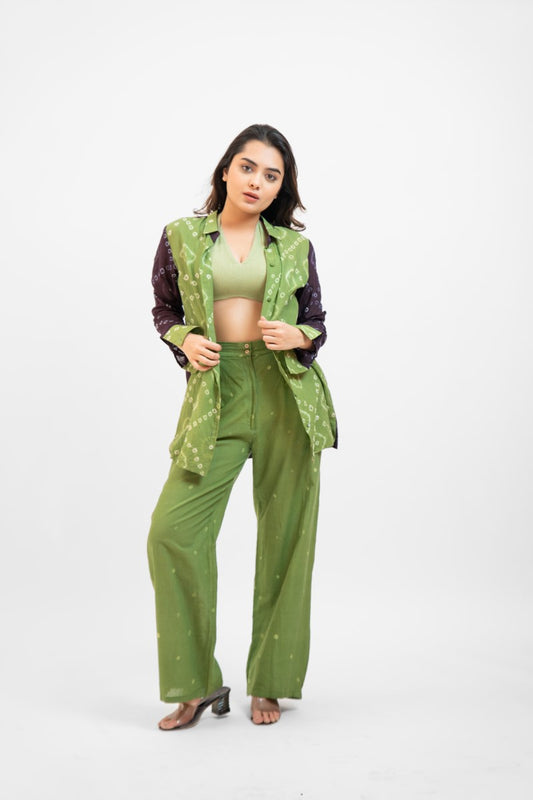 Green bandhej co-ord set