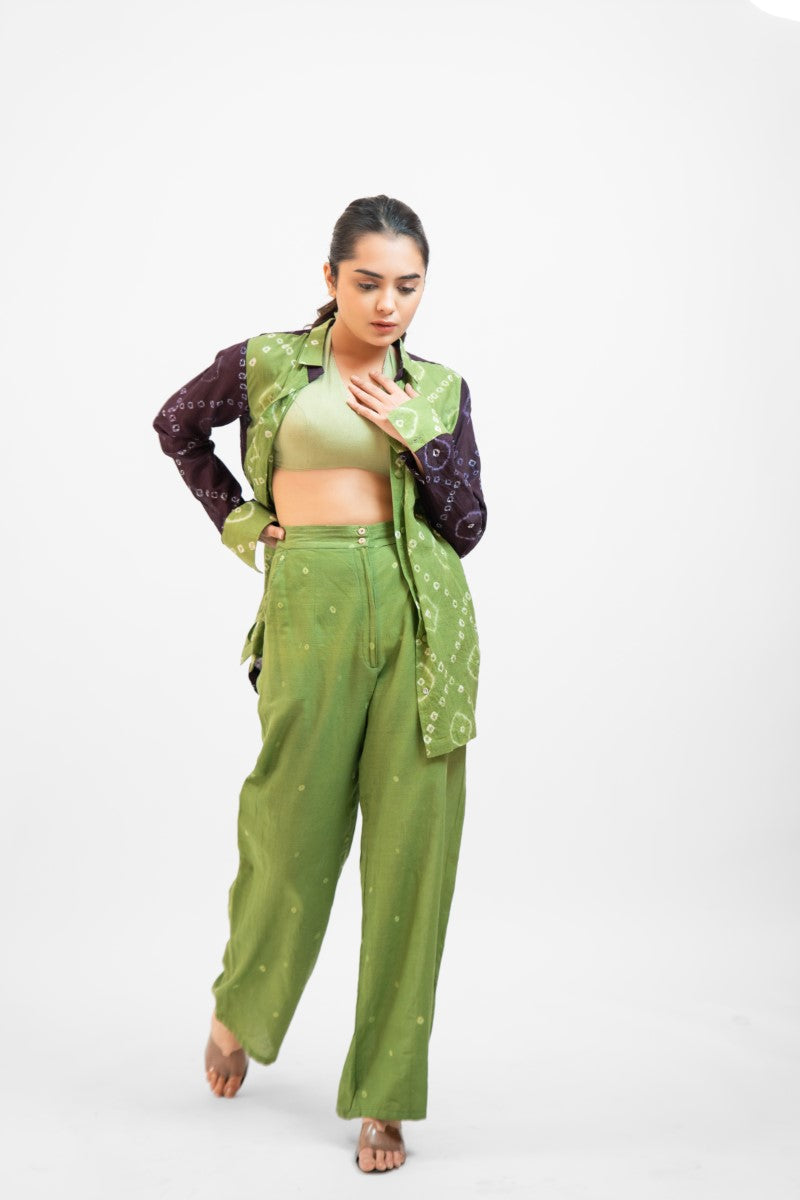 Green bandhej co-ord set