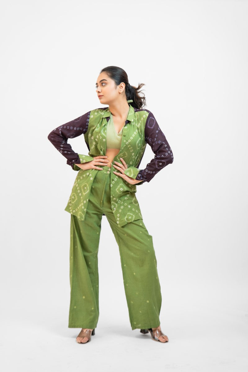 Green bandhej co-ord set