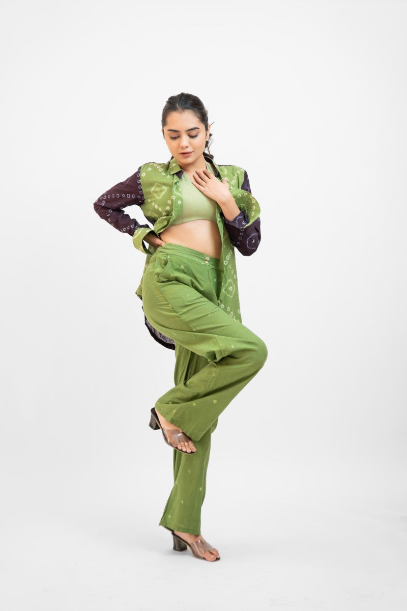 Green bandhej co-ord set