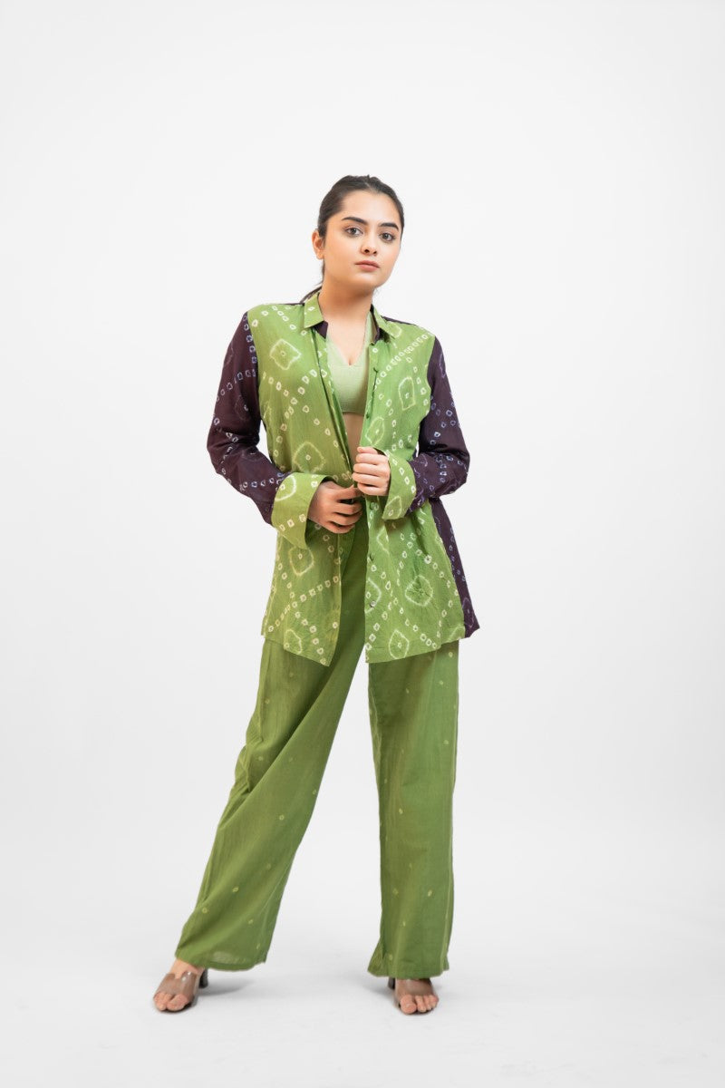 Green bandhej co-ord set