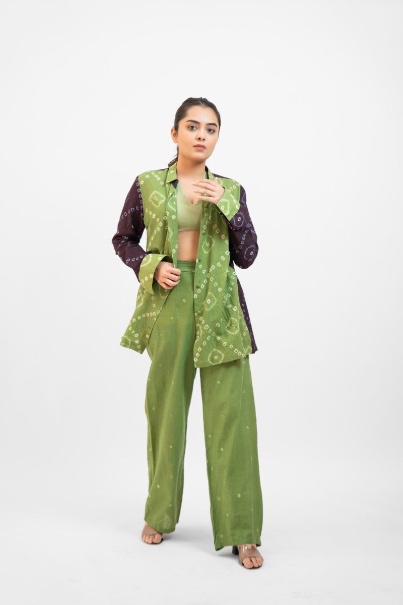 Green bandhej co-ord set