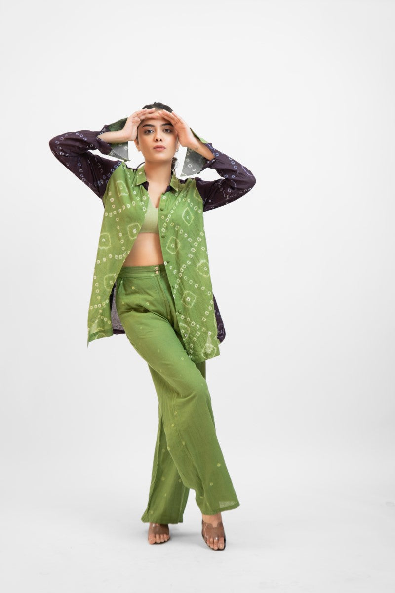 Green bandhej co-ord set