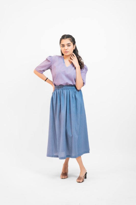 Lavender gathered top-skirt set