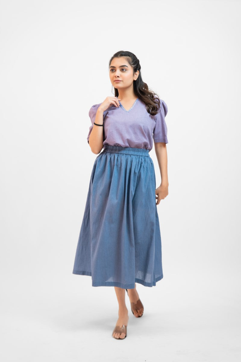 Lavender gathered top-skirt set