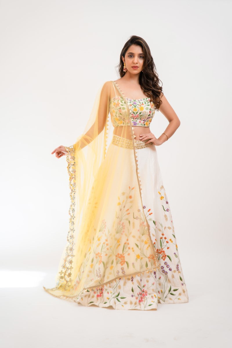 White embroidered lehenga set