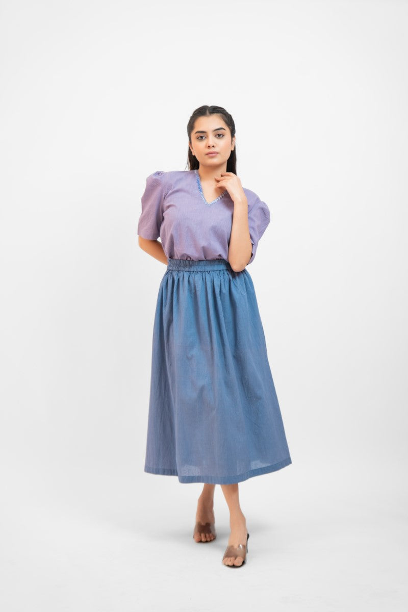 Lavender gathered top-skirt set