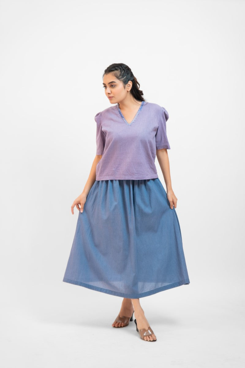 Lavender gathered top-skirt set