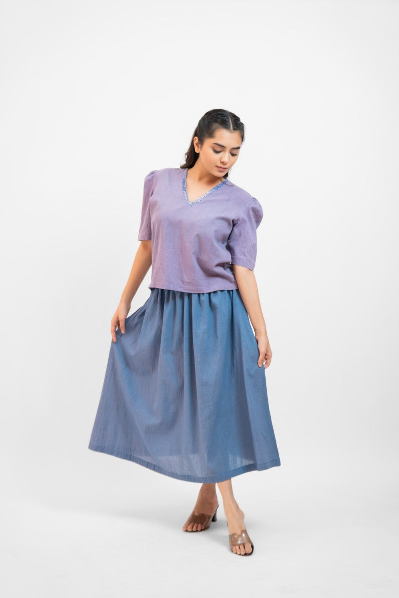 Lavender gathered top-skirt set