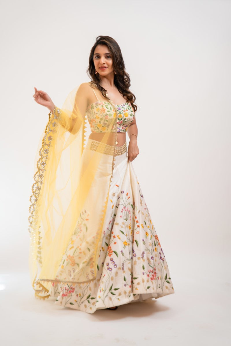 White embroidered lehenga set