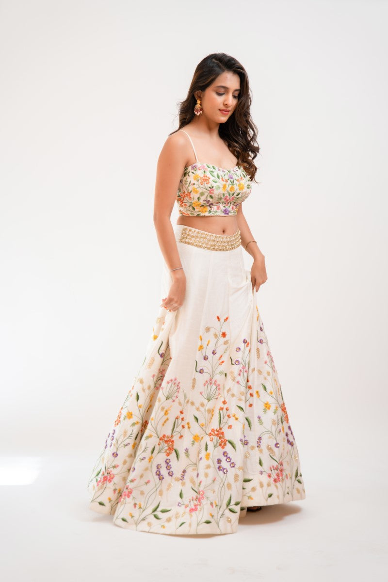 White embroidered lehenga set