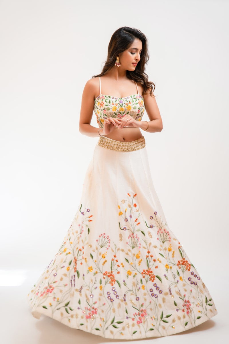 White embroidered lehenga set