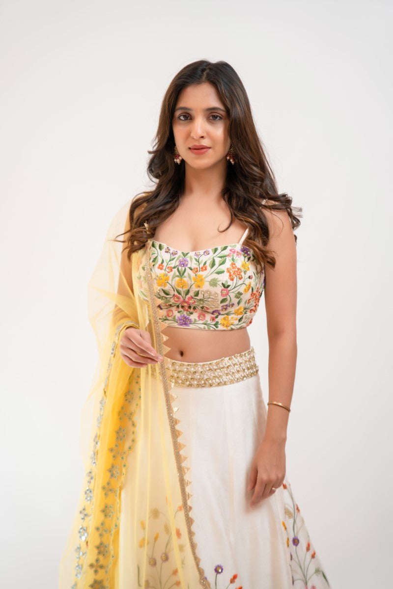 White embroidered lehenga set