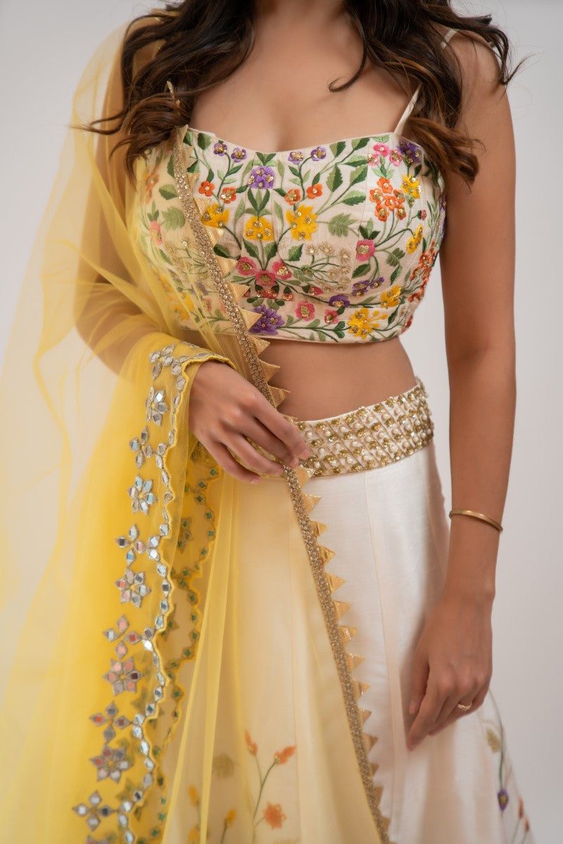 White embroidered lehenga set