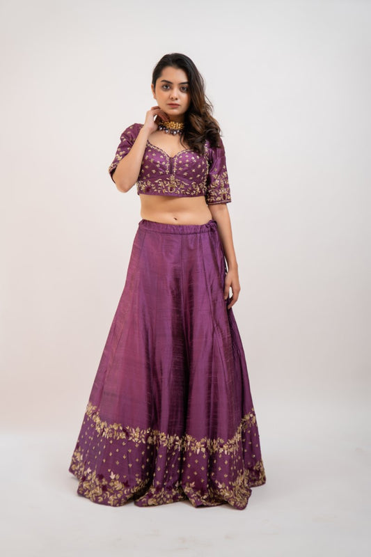 Magenta hand embroidered lehenga set