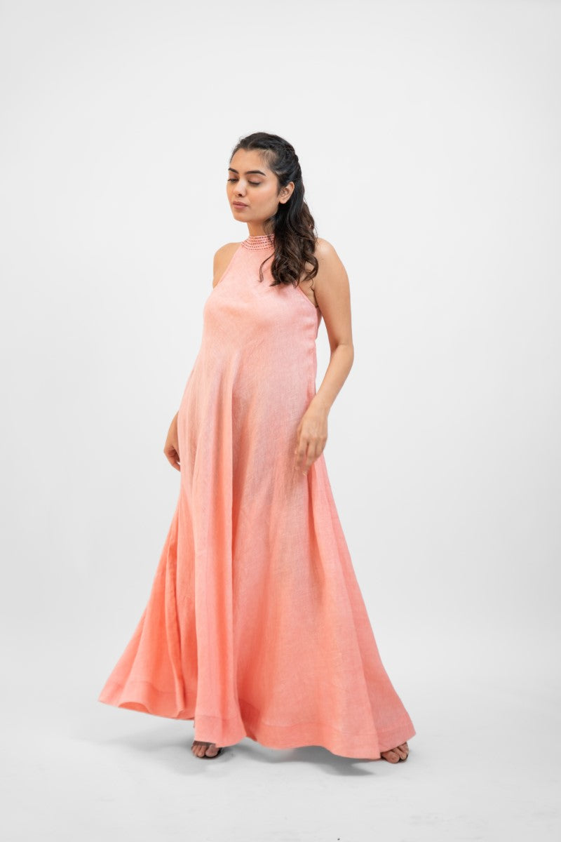 Peachy pink halter dress