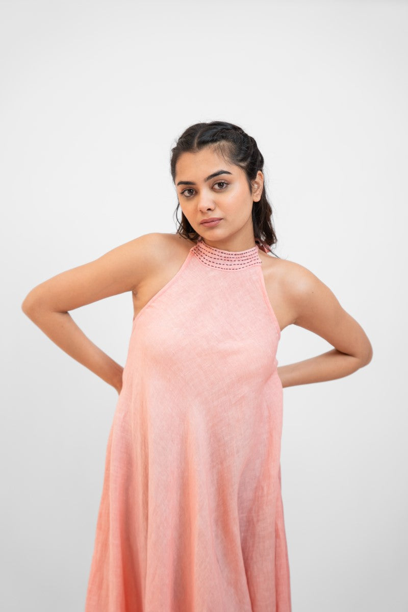 Peachy pink halter dress