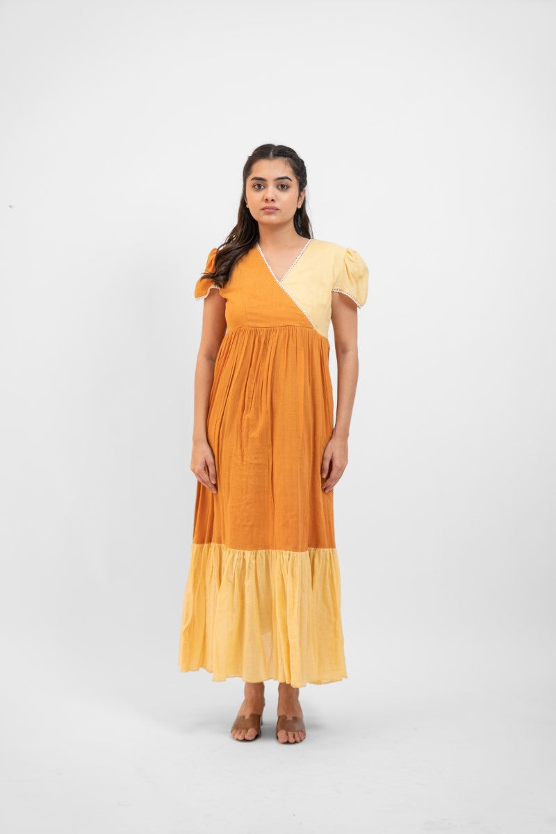 Apricot yellow gathered dress