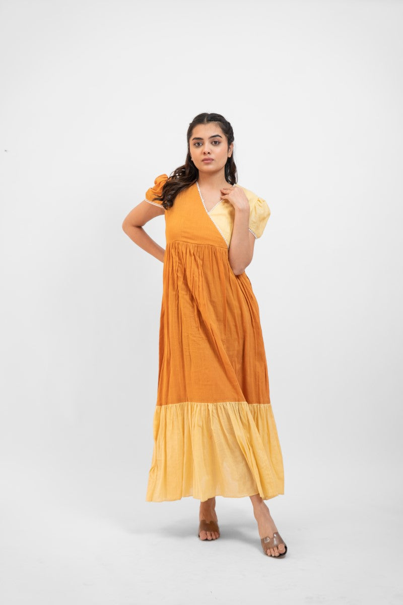 Apricot yellow gathered dress