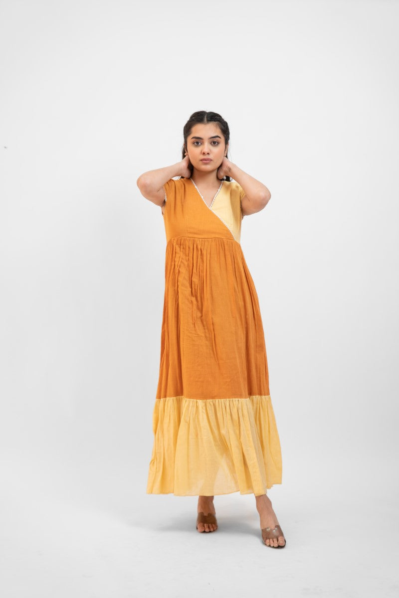 Apricot yellow gathered dress