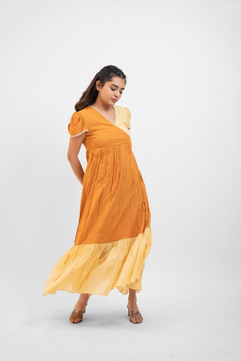 Apricot yellow gathered dress