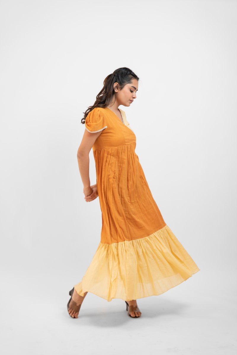 Apricot yellow gathered dress