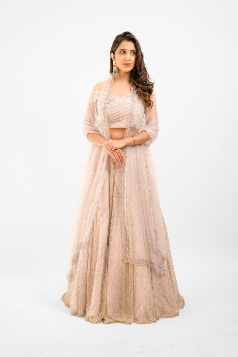 Pastel pink embroidered lehenga set