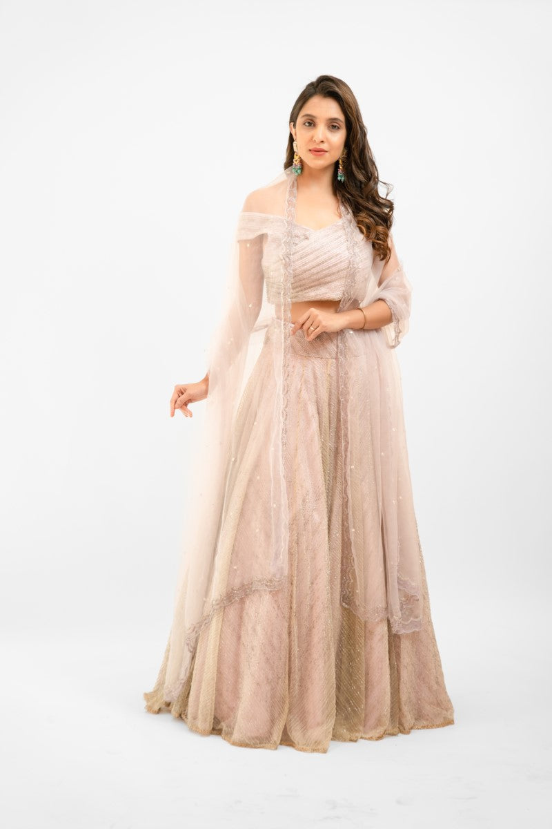 Pastel pink embroidered lehenga set