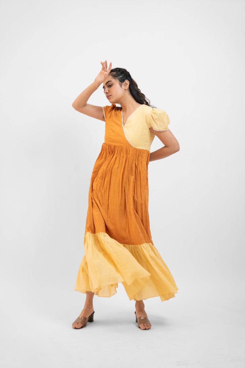 Apricot yellow gathered dress