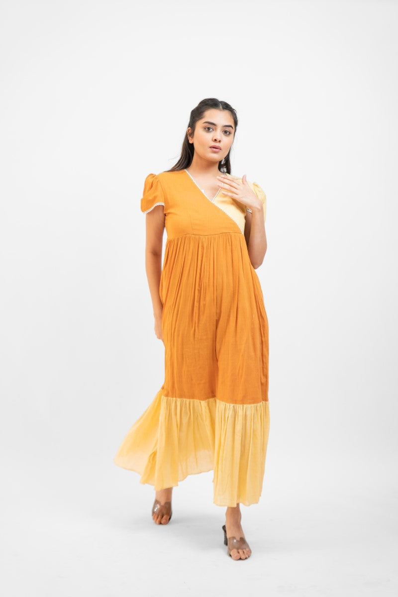 Apricot yellow gathered dress