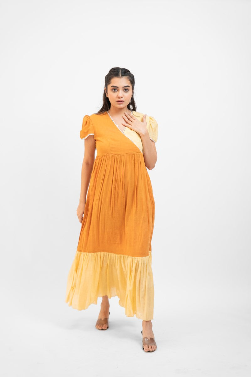 Apricot yellow gathered dress