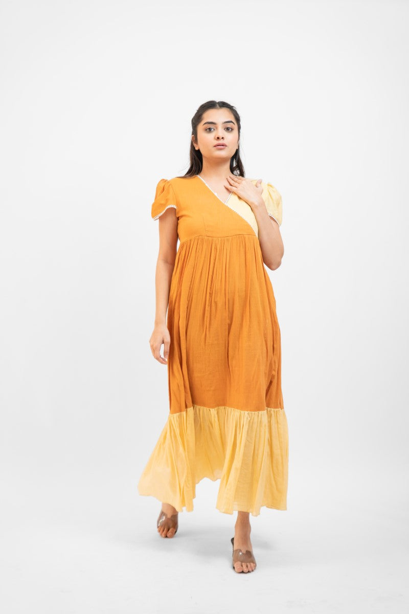 Apricot yellow gathered dress