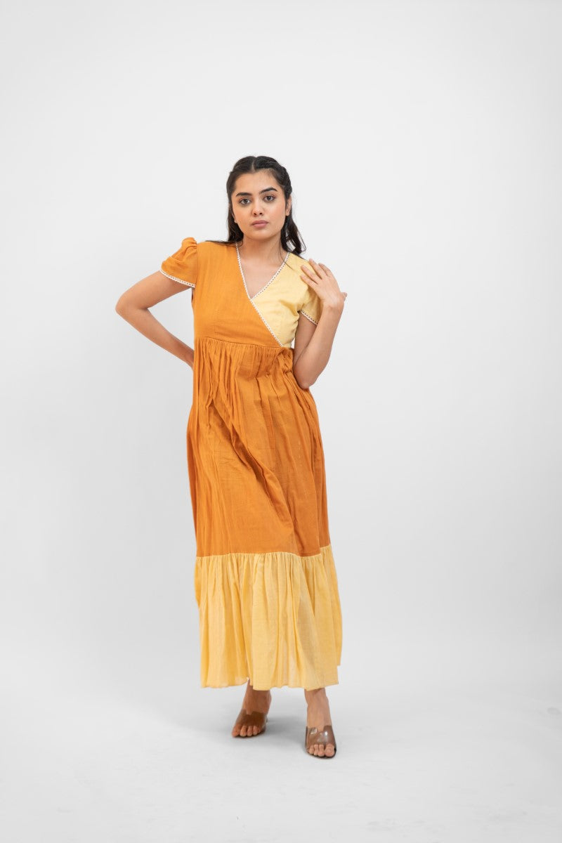 Apricot yellow gathered dress