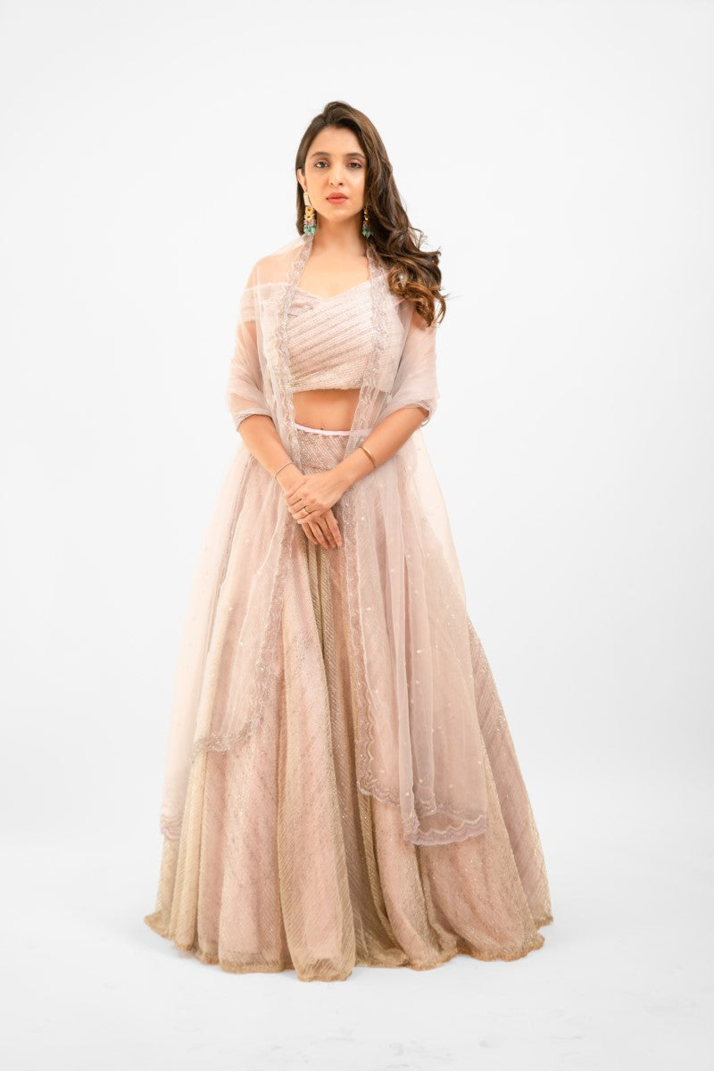 Pastel pink embroidered lehenga set