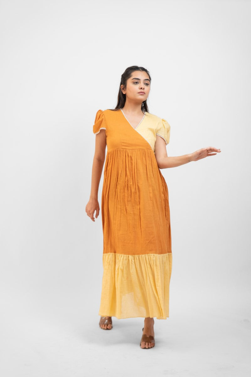 Apricot yellow gathered dress