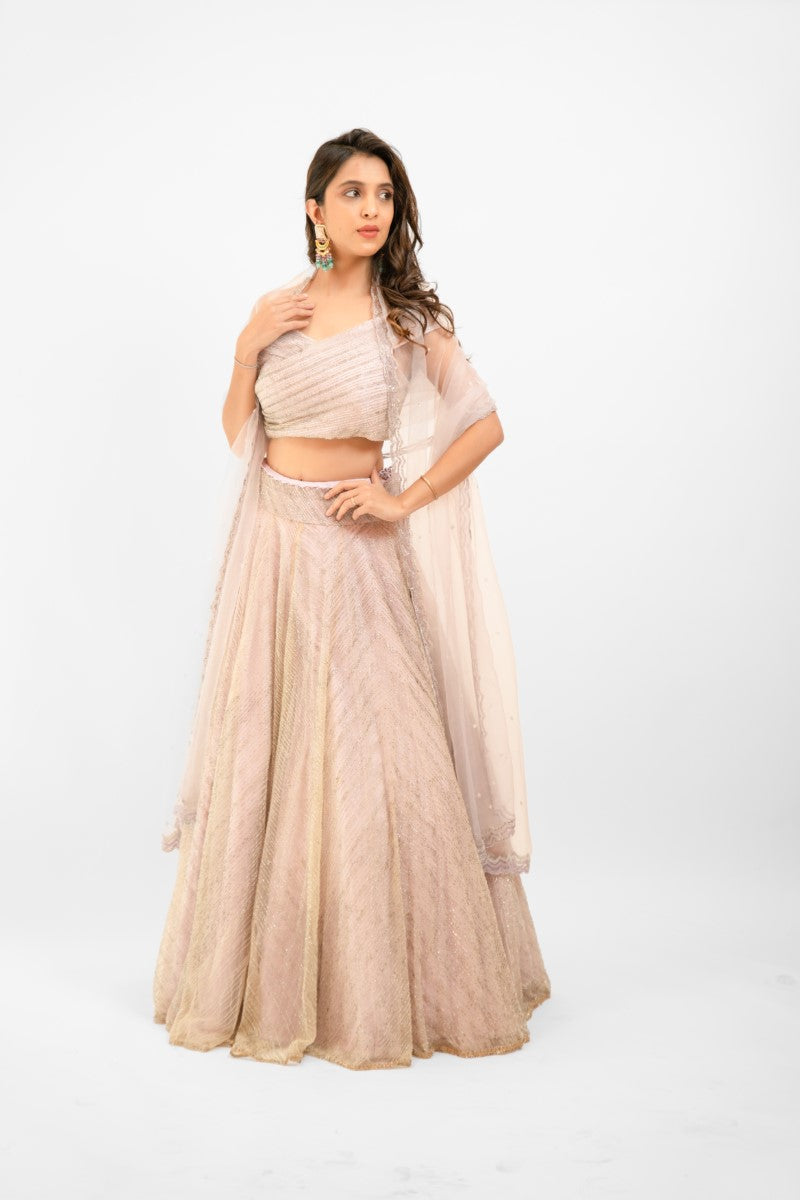 Pastel pink embroidered lehenga set