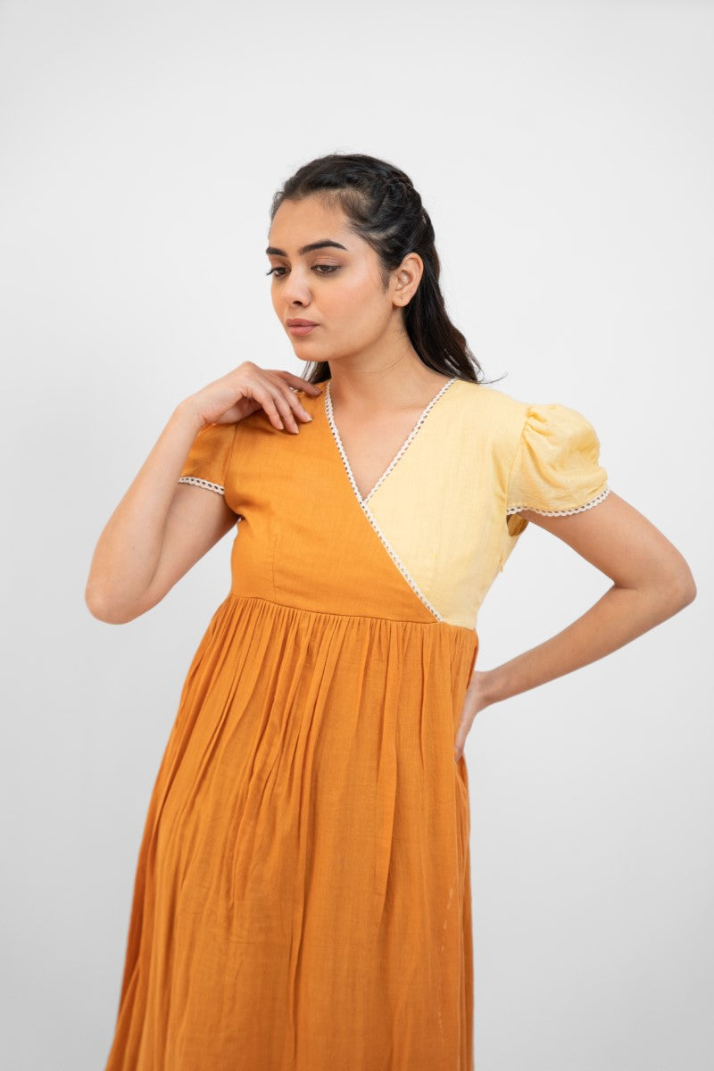 Apricot yellow gathered dress