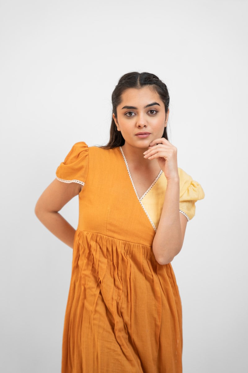 Apricot yellow gathered dress