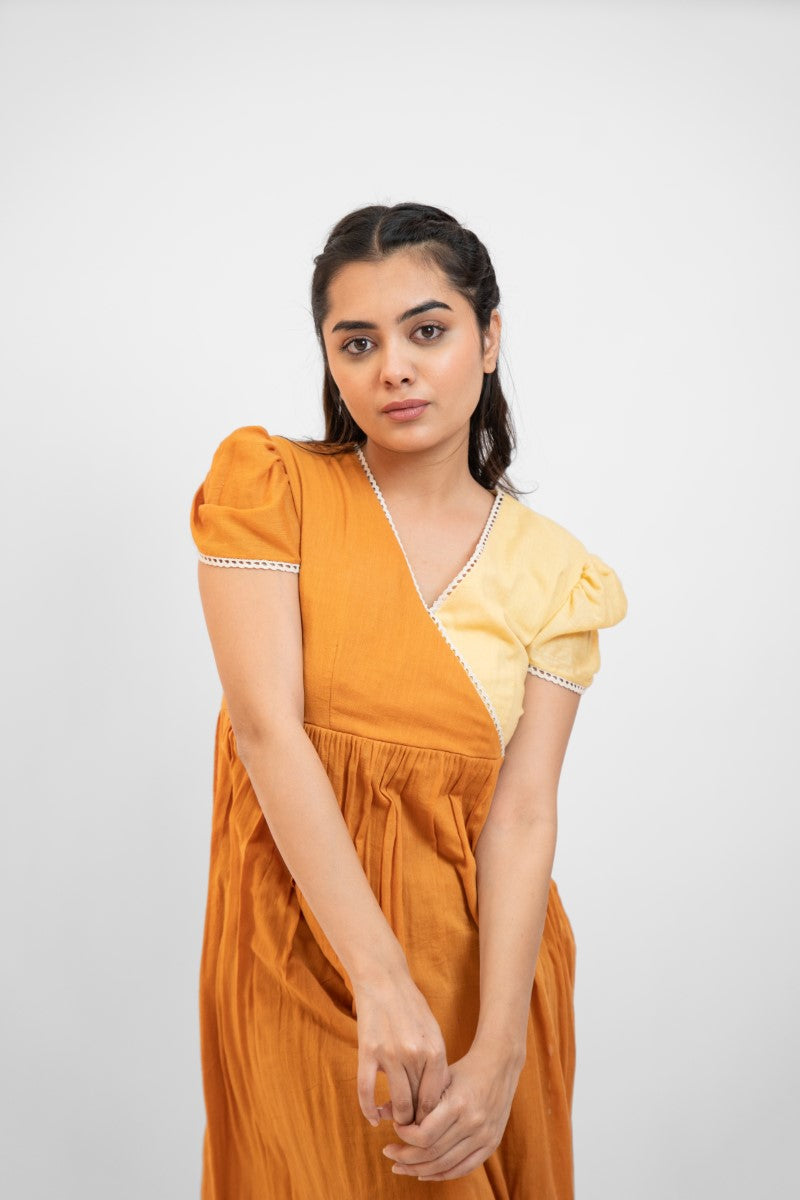 Apricot yellow gathered dress