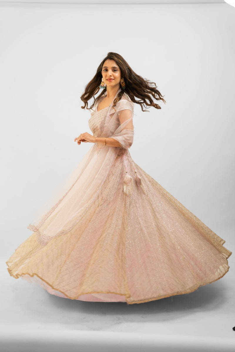 Pastel pink embroidered lehenga set