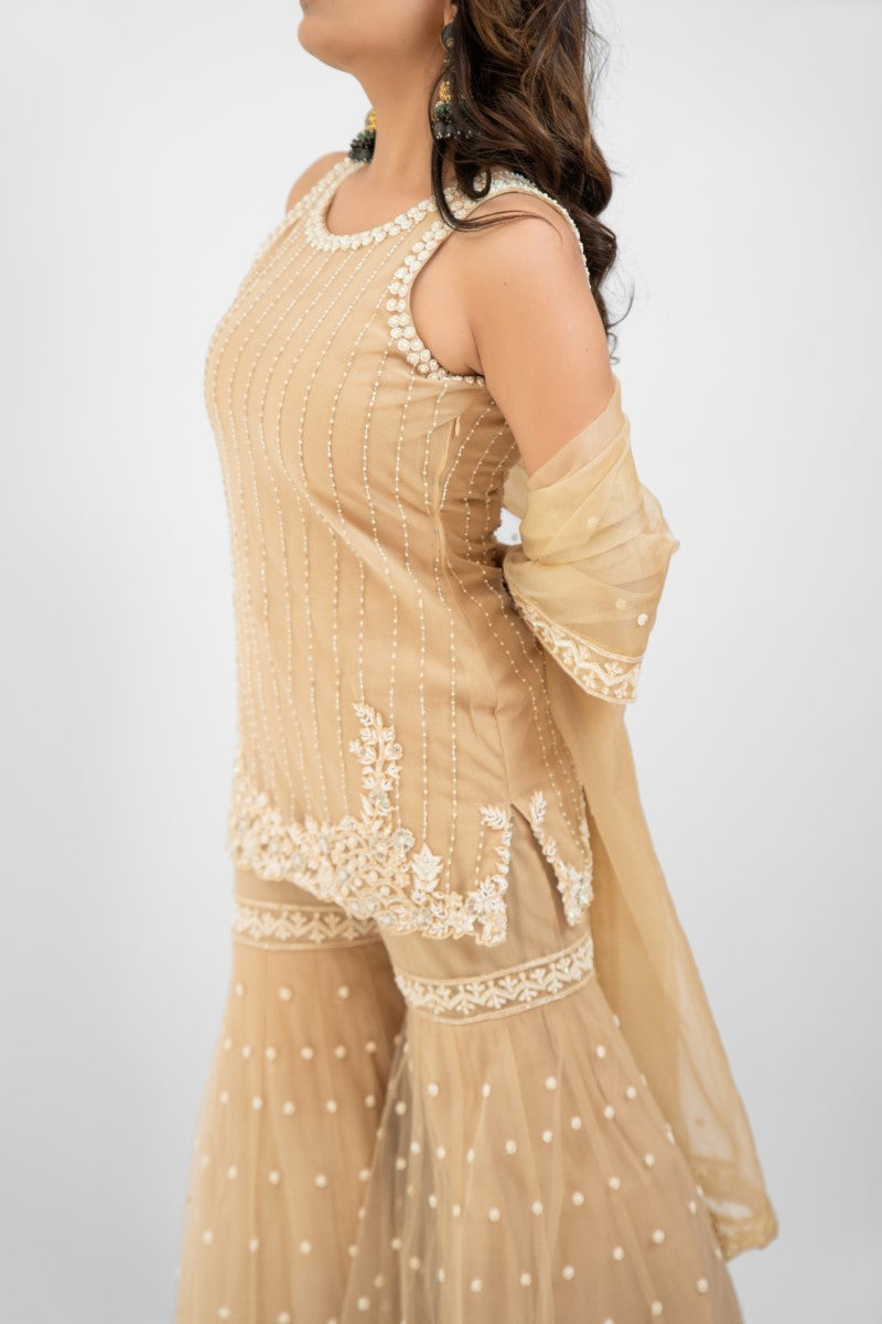 Cream embroidered sharara set