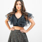 Black sequin lehenga with ruffle crop top