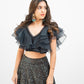 Black sequin lehenga with ruffle crop top