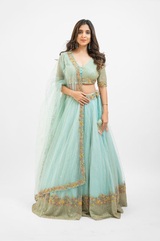 Sky blue Multi embroidered lehenga set