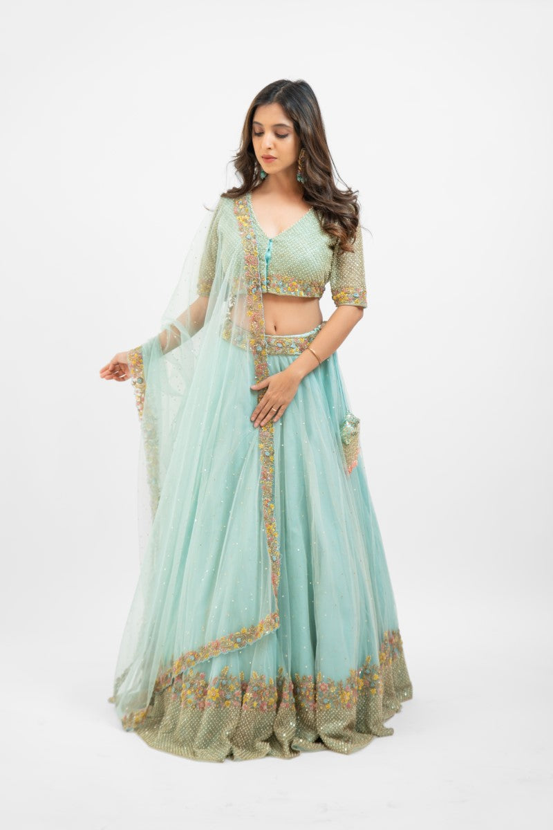 Sky blue Multi embroidered lehenga set