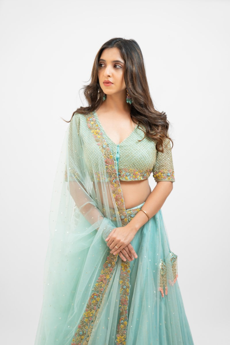 Sky blue Multi embroidered lehenga set