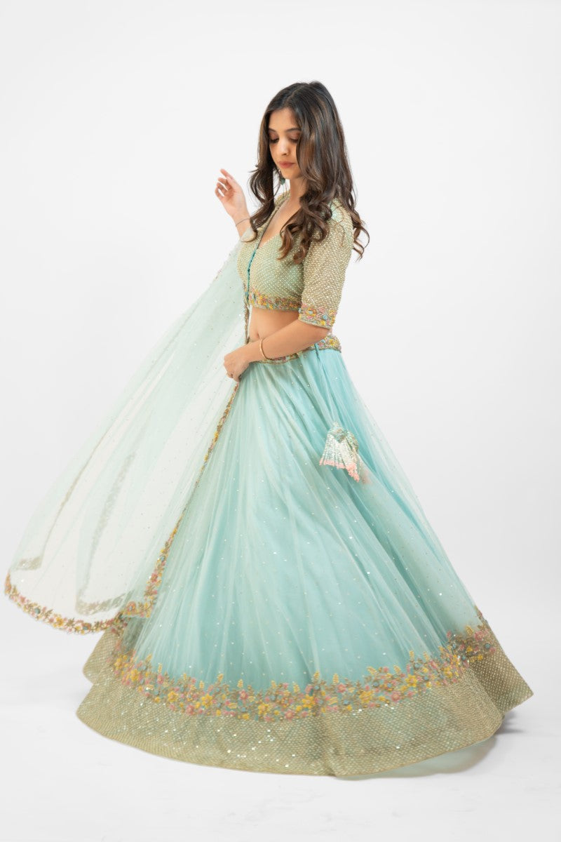 Sky blue Multi embroidered lehenga set