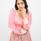 Pink printed lehenga with pearl work blouse