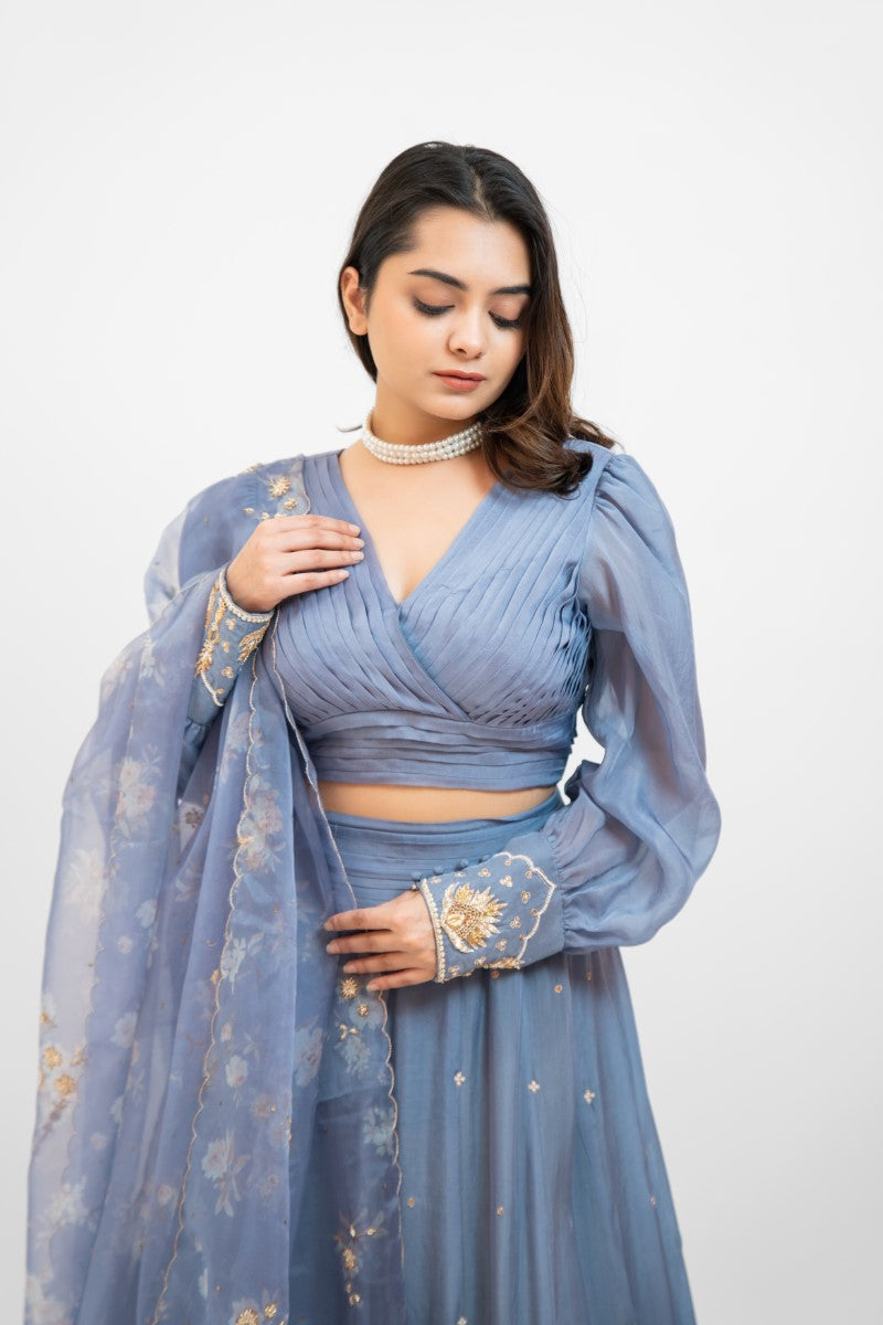 Greyish blue embroidered lehenga